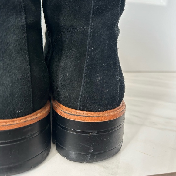 Marc Fisher Boots Suede Leather Black Tan Lace Up Womens 8 Ankle Faix Fur Lined - Picture 10 of 16